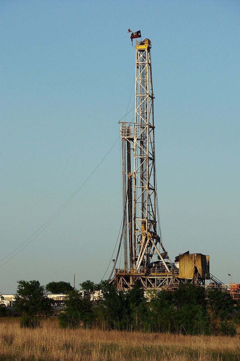 Texas Barnett Shale gas drilling (fracking) rig near Alvarado, Texas, just off of state highway 67.
